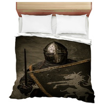 Medieval Knight With Sword And Shield Against Stone Wall Bedding 48836905