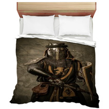 Medieval Knight With Sword And Shield Against Stone Wall Bedding 48836912