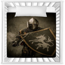 Medieval Knight With Sword And Shield Against Stone Wall Nursery Decor 48836901