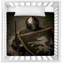 Medieval Knight With Sword And Shield Against Stone Wall Nursery Decor 48836905
