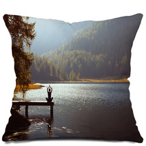 Meditation And Yoga Practicing At Sunset Pillows 56851044
