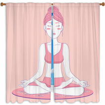 Meditation Yoga Woman Woman Asana Window Curtains 198397818