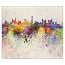 Melbourne Skyline In Watercolor Background Rugs 66858868