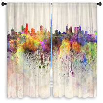 Melbourne Skyline In Watercolor Background Window Curtains 66858868