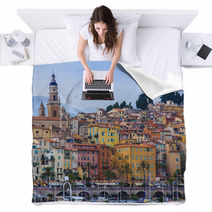 Menton  France View Of The City And Waterfront From The Sea Blankets 65636709