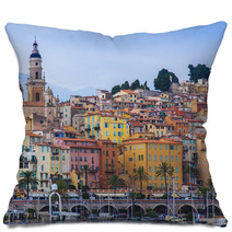 Menton  France View Of The City And Waterfront From The Sea Pillows 65636709