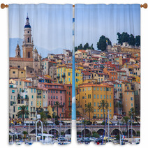 Menton  France View Of The City And Waterfront From The Sea Window Curtains 65636709