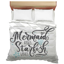 Mermaid Kisses Starfish Wishes Quote With Hand Drawn Sea Elements And Lettering Summer Quote With Starfish Seashells Hearts And Pearls Summer T Shirts Print Invitation Poster Bedding 178373127