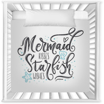 Mermaid Kisses Starfish Wishes Quote With Hand Drawn Sea Elements And Lettering Summer Quote With Starfish Seashells Hearts And Pearls Summer T Shirts Print Invitation Poster Nursery Decor 178373127