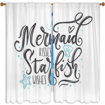Mermaid Kisses Starfish Wishes Quote With Hand Drawn Sea Elements And Lettering Summer Quote With Starfish Seashells Hearts And Pearls Summer T Shirts Print Invitation Poster Window Curtains 178373127