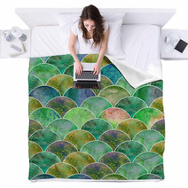 Mermaid Scale Wave Japanese Seamless Pattern Blankets 207933020