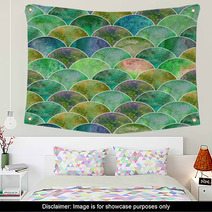 Mermaid Scale Wave Japanese Seamless Pattern Wall Art 207933020
