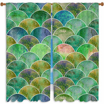 Mermaid Scale Wave Japanese Seamless Pattern Window Curtains 207933020