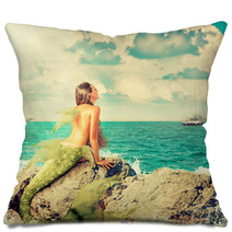 Mermaid Sitting On Rocks Pillows 84467365