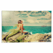 Mermaid Sitting On Rocks Rugs 84467365