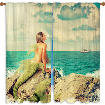 Mermaid Sitting On Rocks Window Curtains 84467365