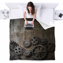 Metal Background With Rusty Gears And Cogs Blankets 53923025