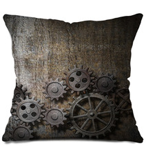 Metal Background With Rusty Gears And Cogs Pillows 53923025