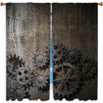 Metal Background With Rusty Gears And Cogs Window Curtains 53923025
