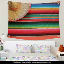 Mexican Fiesta Poncho Rug Colors With Sombrero Wall Art 60965194