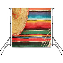 Mexican Fiesta Poncho Rug  In Bright Colors With Sombrero Backdrops 60965297