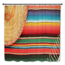 Mexican Fiesta Poncho Rug  In Bright Colors With Sombrero Bath Decor 60965297