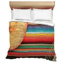 Mexican Fiesta Poncho Rug  In Bright Colors With Sombrero Bedding 60965297