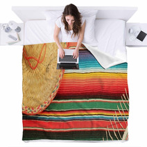 Mexican Fiesta Poncho Rug  In Bright Colors With Sombrero Blankets 60965297