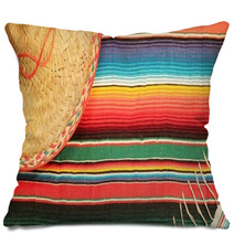 Mexican Fiesta Poncho Rug  In Bright Colors With Sombrero Pillows 60965297