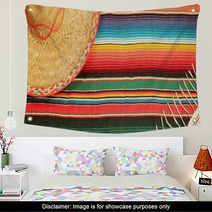 Mexican Fiesta Poncho Rug  In Bright Colors With Sombrero Wall Art 60965297