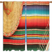 Mexican Fiesta Poncho Rug  In Bright Colors With Sombrero Window Curtains 60965297