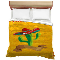Mexican Food Cactus Over Grunge Background Bedding 34703871