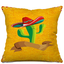Mexican Food Cactus Over Grunge Background Pillows 34703871
