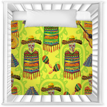 Mexican Seamless Music Pattern With Skull Sombrero Hat Guitar Maracas Aztec Pyramid Poncho Background Perfect For Wallpapers Pattern Fills Web Page Backgrounds Surface Textures Textile Nursery Decor 132129665