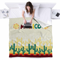 Mexican Seamless Pattern With Cactus In Native Style. Blankets 63840911