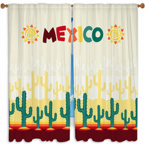 Mexican Seamless Pattern With Cactus In Native Style. Window Curtains 63840911