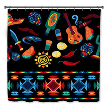 Mexican Seamless Pattern With Icons In Native Style. Bath Decor 63841057