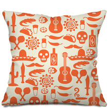 Mexican Seamless Pattern With Icons In Native Style Pillows 63841063