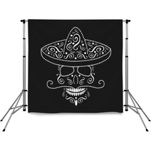 Mexican Skull With Sombrero Day Of The Dead White Color Backdrops 123535912