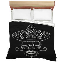 Mexican Skull With Sombrero Day Of The Dead White Color Bedding 123535912