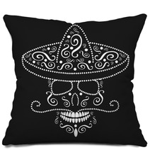 Mexican Skull With Sombrero Day Of The Dead White Color Pillows 123535912