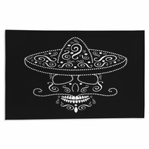 Mexican Skull With Sombrero Day Of The Dead White Color Rugs 123535912