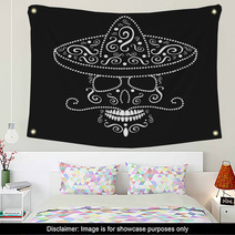 Mexican Skull With Sombrero Day Of The Dead White Color Wall Art 123535912