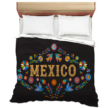 Mexico Background Banner With Colorful Mexican Flowers Birds And Elements Bedding 215489669