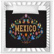 Mexico Background Banner With Colorful Mexican Flowers Birds And Elements Nursery Decor 215489669
