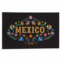 Mexico Background Banner With Colorful Mexican Flowers Birds And Elements Rugs 215489669