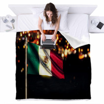 Mexico National Flag City Light Night Bokeh Background 3D Blankets 68821100