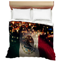 Mexico National Flag Light Night Bokeh Abstract Background Bedding 69478654