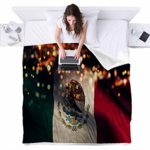 Mexico National Flag Light Night Bokeh Abstract Background Blankets 69478654
