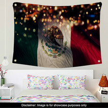 Mexico National Flag Light Night Bokeh Abstract Background Wall Art 69478654